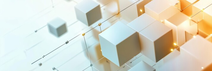 Leinwandbilder - Cubes in different sizes and shades are linked by diagonal lines on a light background, showcasing a contemporary design concept. Generative AI
