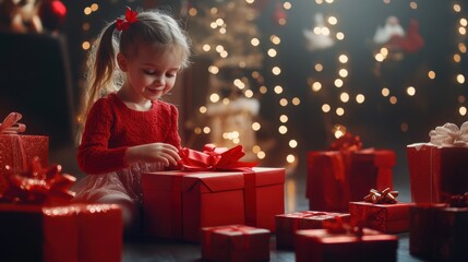 Happy child with gift box in holiday season.