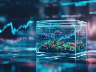 Leinwandbilder - Augmented reality tank, stock market graphs surrounding, holographic technology