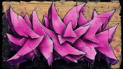 Wall Mural - Weathered Brick Wall with Vibrant Pink Graffiti Art