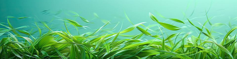 Wall Mural - Underwater Plants - Soft green underwater plants sway gently in the water, creating a peaceful scene on a blue-green background.