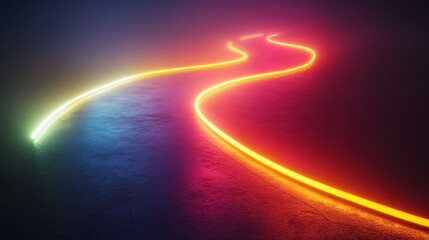 Abstract Neon Lights Path    Colorful Glowing Lines on Dark Background