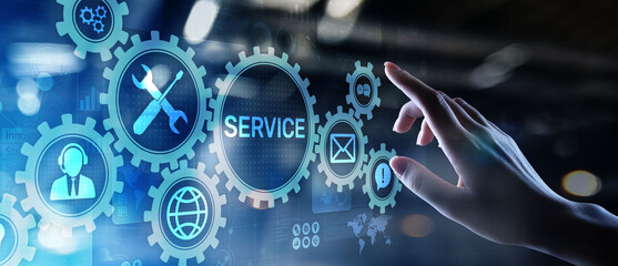 Fototapete - Service support customer help call center Business technology button on virtual screen.