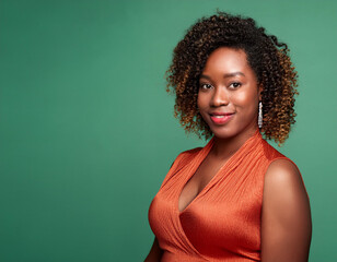 Wall Mural - Portrait of Beautiful Young Woman Happily Smiling Against Studio Background