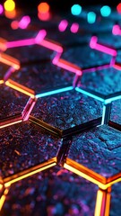 Wall Mural - neon lights shifting colors on hexagonal panels
