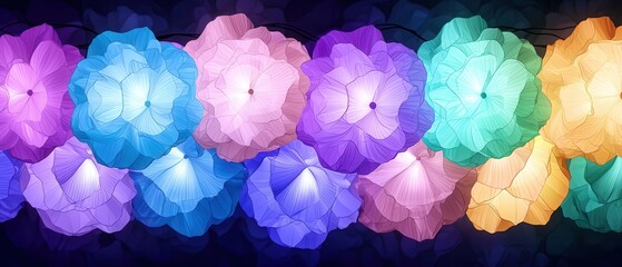 Wall Mural - Colorful Flower String Lights.