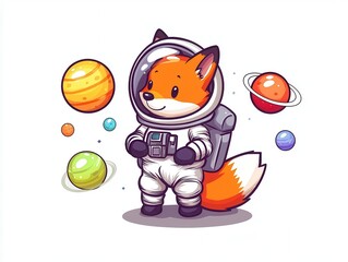 Wall Mural - Cute Fox Astronaut in Space.