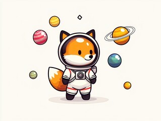 Sticker - Cute Fox Astronaut in Space.