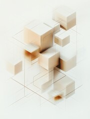 Leinwandbilder - Cubes of different sizes and shades connect with diagonal lines on a light background, presenting a contemporary abstract design. Generative AI
