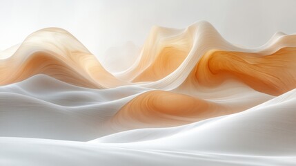 Fototapete - Flowing curves of beige and white fabric resemble tranquil waves, illuminated softly, creating a calming and minimalist atmosphere.