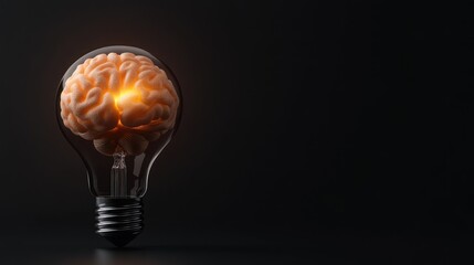 Bulb with brain and shadow, thinking concept