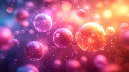 Leinwandbilder - Colorful spheres float against a dynamic background of brilliant lights, creating a mesmerizing effect reminiscent of a galaxy in a digital art style.