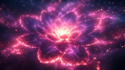 Poster - A stunning display of a cosmic flower unfolds with radiant colors and sparkling lights, set against a dark space backdrop, evoking a sense of wonder and beauty.
