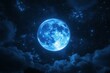 © JIALU - A blue moon glowing in the dark sky, surrounded by twinkling stars, creating a cinematic and epic atmosphere.