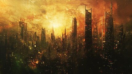 Aufkleber - A glorious futuristic city skyline bathed in sunset hues showcasing innovative architecture and urban wonders