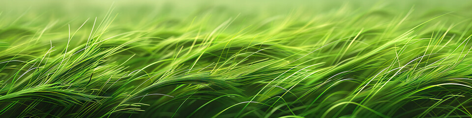 Wall Mural - Grassy Green: A field of green blades of grass swaying in the wind, some bending low enough to touch the ground, creating a soothing natural scene.