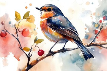 The artwork features a colorful bird sitting on a branch.