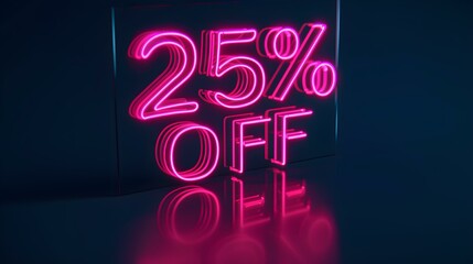 Magenta '25% OFF' Neon Sign on an elegant Dark Background