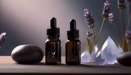 Aromatherapy with essential oils and healing crystals Serene atmosphere.