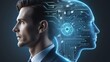 © Mike Stock - Human and AI fusion represented by digital circuits forming a futuristic brain.