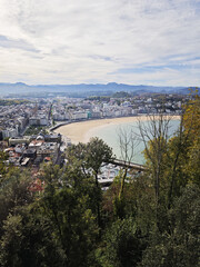 Wall Mural - Panorama of San Sebastian Donostia and the famous beach La Concha from mountain Urgull, Basque country region, Spain