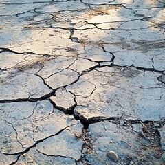 cracked dry soil under sunlight indicating drought and environmental concerns.