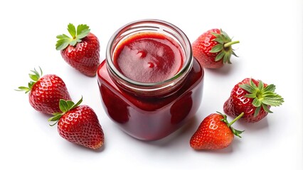 Wall Mural - Aerial view of red strawberry jam isolated on white background