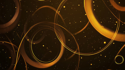 Wall Mural - abstract gold rings and waves on dark brown background