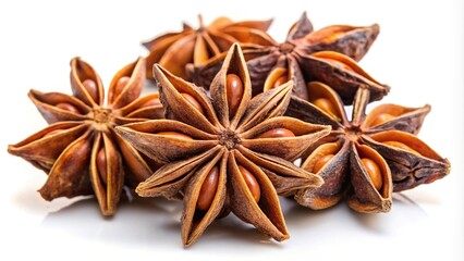 Wall Mural - Asymmetrical star anise spice isolated on white background