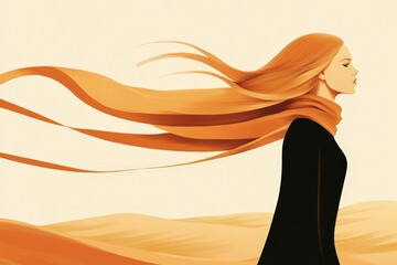 Poster - a woman with long hair walking through a desert