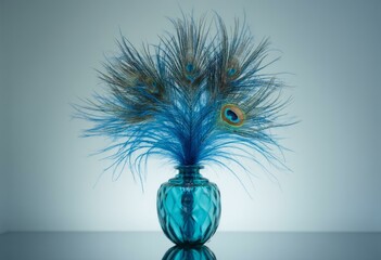 Blue Feathers In Turquoise Vase