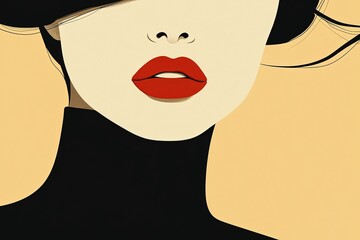 Canvas Print - a woman with red lips and a black hat