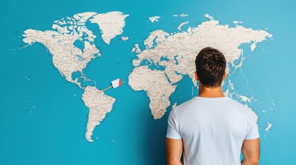 Man Looking at World Map.