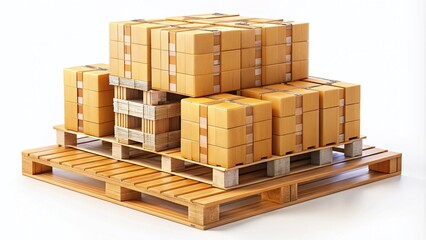 Isometric Wooden Pallet with Cardboard Boxes - Warehouse Packaging and Storage Concept