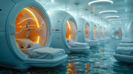 Wall Mural - illustrate a futuristic hospital ward where patient-specific 3d-printed organ replicas