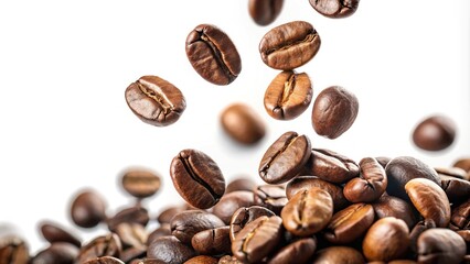 Wall Mural - Close-up of fallen coffee bean on white background