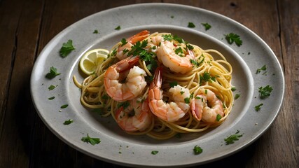 Delicious shrimp pasta dish with a touch of lemon, fresh herbs, and buttery garlic sauce