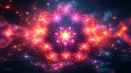 Poster - A captivating floral design emerges with vivid light patterns creating a mesmerizing effect that radiates warmth and energy, surrounded by a colorful backdrop.