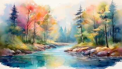 Canvas Print - Watercolor painting of a forest