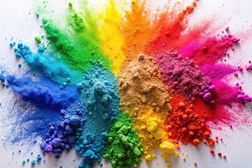 Wall Mural - Colorful rainbow holi paint powder explosion on white background