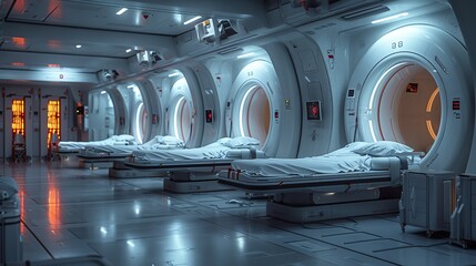 Wall Mural - depict a cancer treatment center employing 3d-printed radiation shields to
