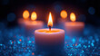 © Sticky Finger - Softly glowing candles illuminate serene atmosphere, creating warm and inviting ambiance. flickering flames dance against backdrop of shimmering blue, enhancing tranquil mood