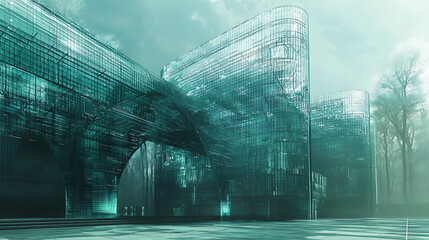 Aufkleber - Exploring futuristic glass architecture in a tranquil environment a vision of serenity and innovation