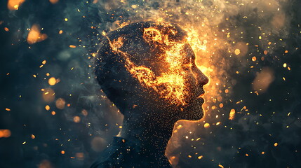 Poster - Exploring the depths of a fiery mind an abstract portrait of a person with passionate thoughts and emotions
