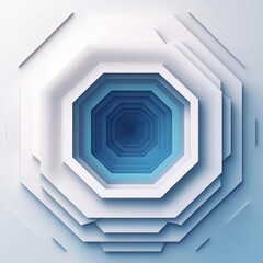 Poster - Layered hexagons in decreasing size create a mesmerizing pattern, drawing the eye toward the center with shades of blue and white. Generative AI
