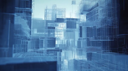 Fototapete - Exploring the depths of abstract digital architecture a journey through blue lines and complex structures in a virtual space