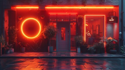 Wall Mural - conceptualize a neon exhibit of smart doorbell symbols, featuring shining