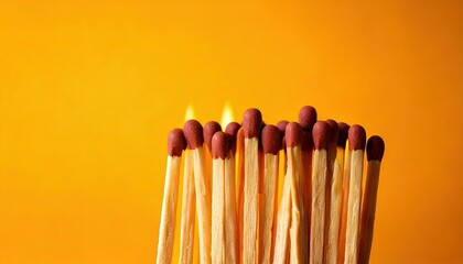 Matches on a yellow background close up