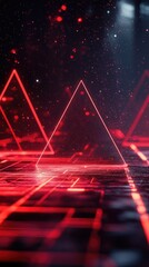Wall Mural - A vibrant abstract composition featuring glowing red triangular shapes, perfect for technology and digital art themes.
