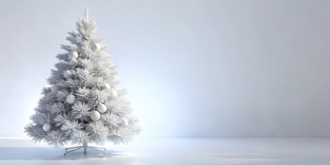 festive Christmas tree on white background, wide-angle shot